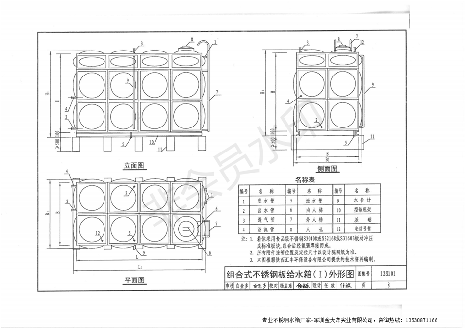 《矩形给水箱图集》12s101-不锈钢水箱图集下载地址